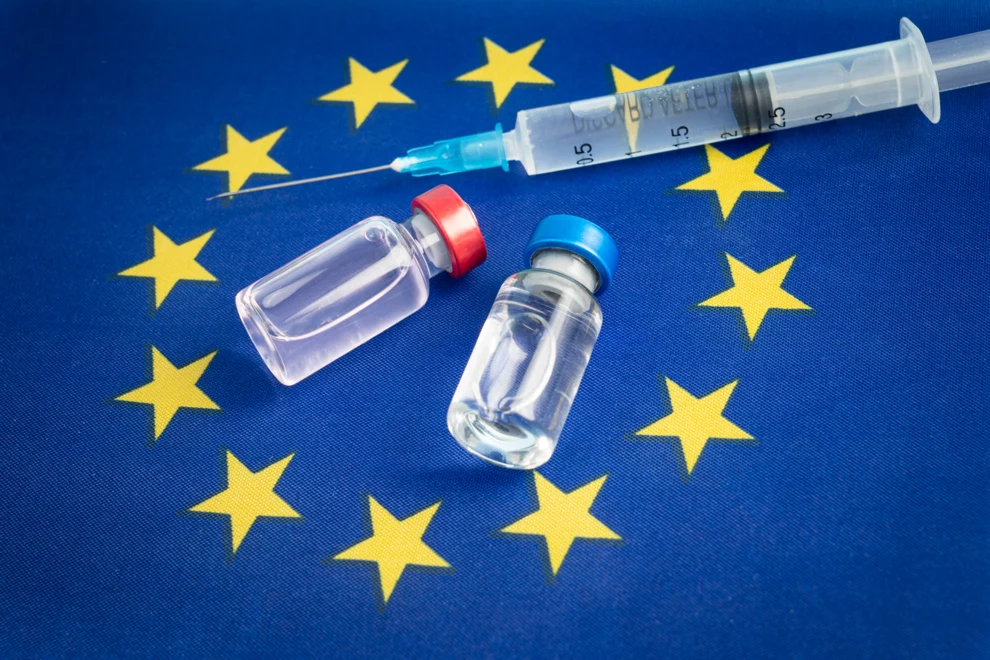 Medicin framför EU flagga